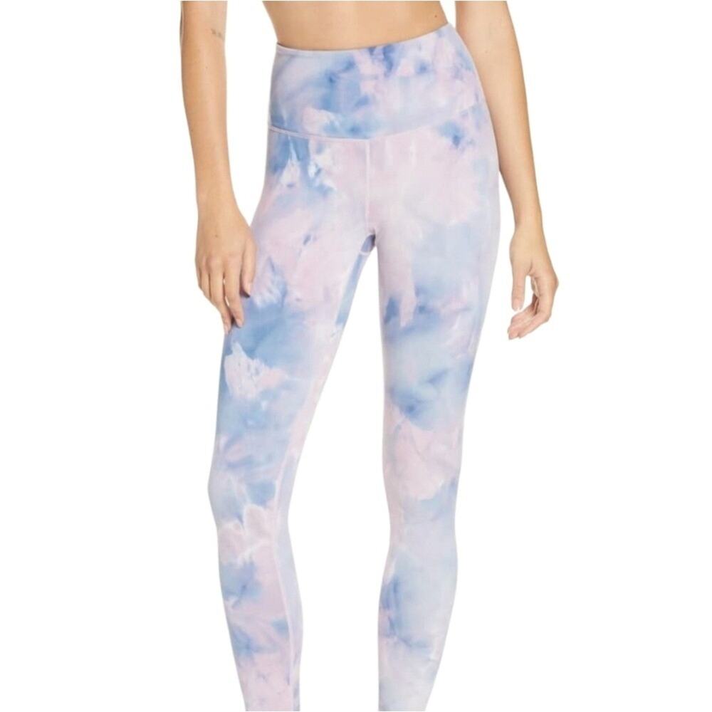 Cali Active Womens XL Watercolor Tie Dye High Waisted Cropped Leggings Blue Pink